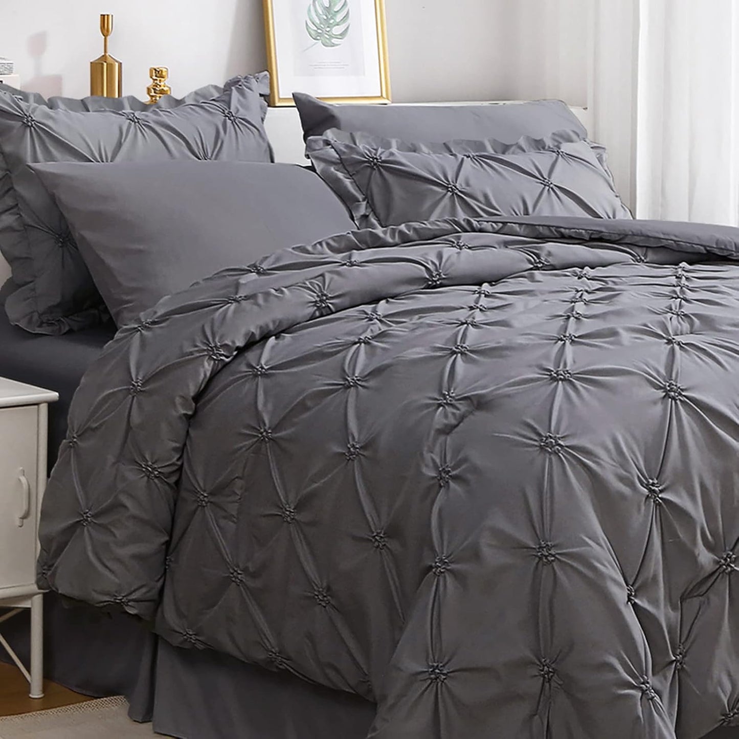 JOLLYVOGUE Dark Grey Bed in a Bag Comforter Set for Bedroom
