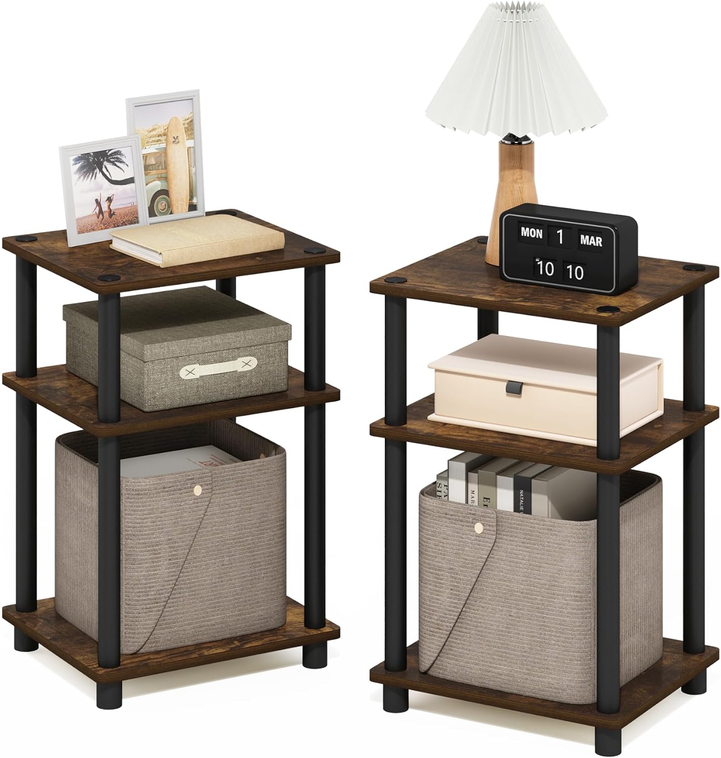 Furinno JUST Side Table Set of 2 - Modern 3-Tier End Tables