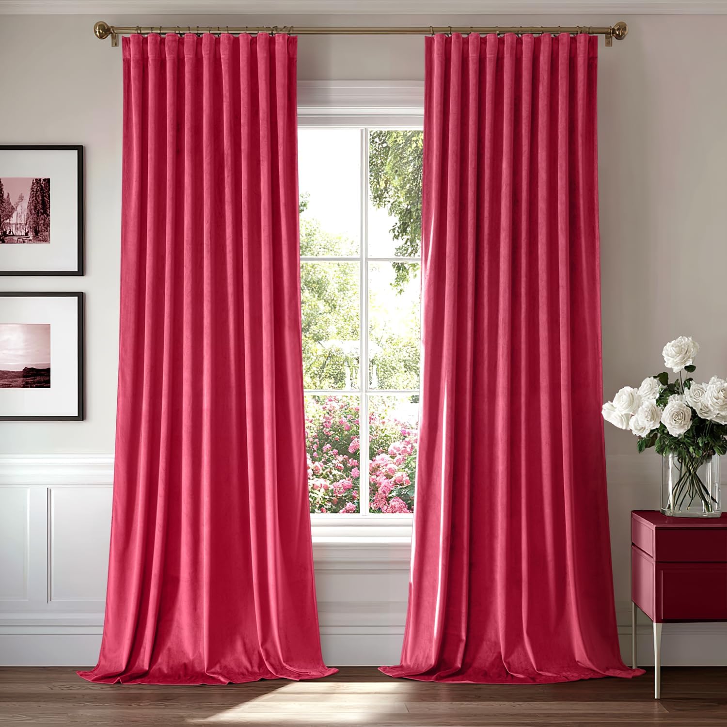 MIULEE Hot Pink Velvet Curtains for Luxury Room Darkening