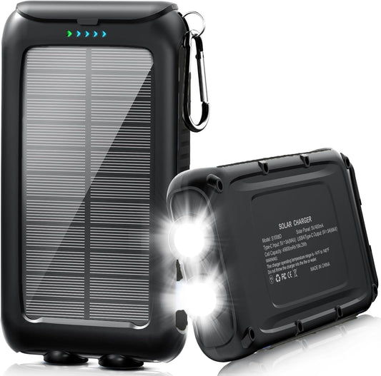 Portable Solar Charger Power Bank with LED Flashlight and Fast Charge
