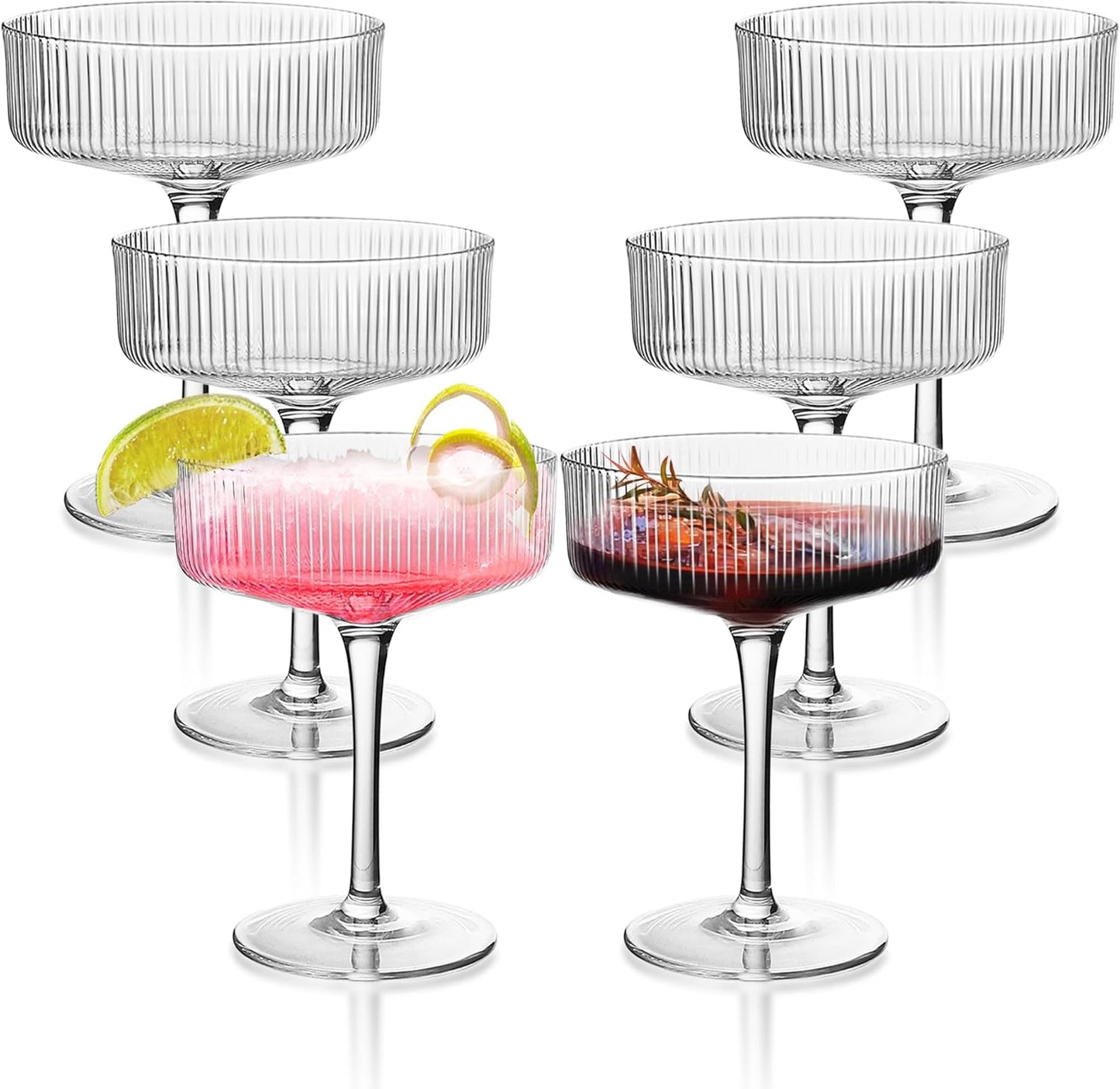 Montex 6-Pc 10oz Ribbed Coupe Glasses - Classic Vintage Cocktail Set