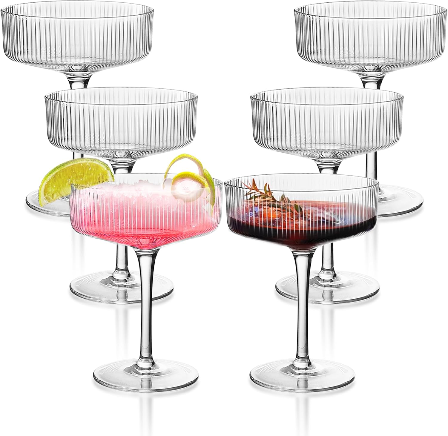 Montex 6-Pc 10oz Ribbed Coupe Glasses - Classic Vintage Cocktail Set