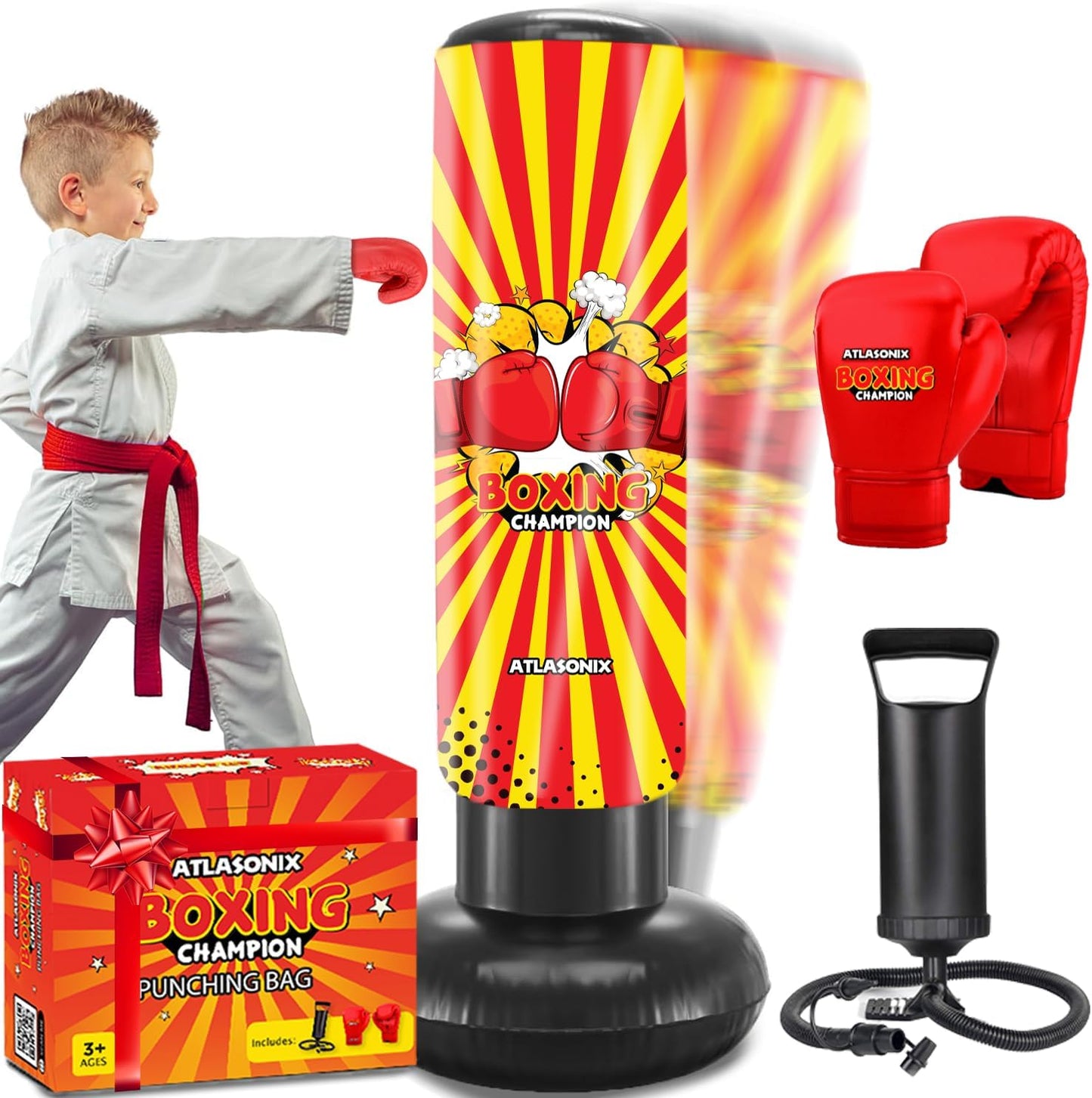 Atlasonix Inflatable Boxing Toy - Fun Active Game for Boys 4-8-12