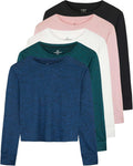 5-Pack Women's Dry-Fit Crop Top Long Sleeve S-3X - Stretchy Workout