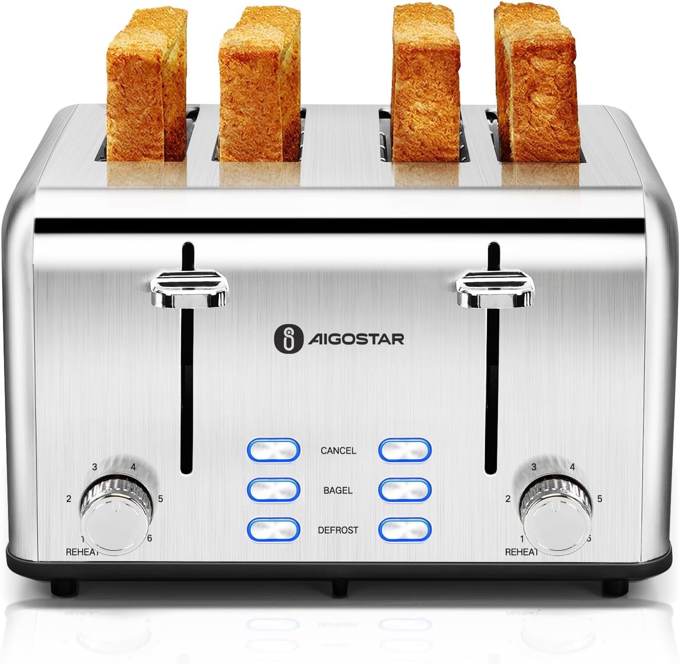 Aigostar Toaster 4 Slice with Extra Wide Slots and Functions