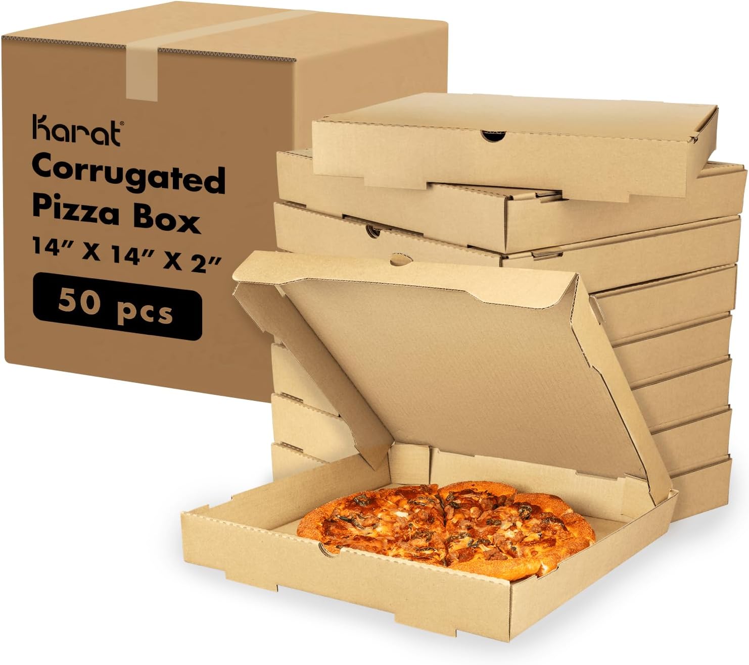 Karat Pizza Boxes 14in x 14in x 2in - Durable & Grease-Resistant