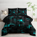 Geometric Turquoise Black Full Comforter Set - Lightweight 7 Piece