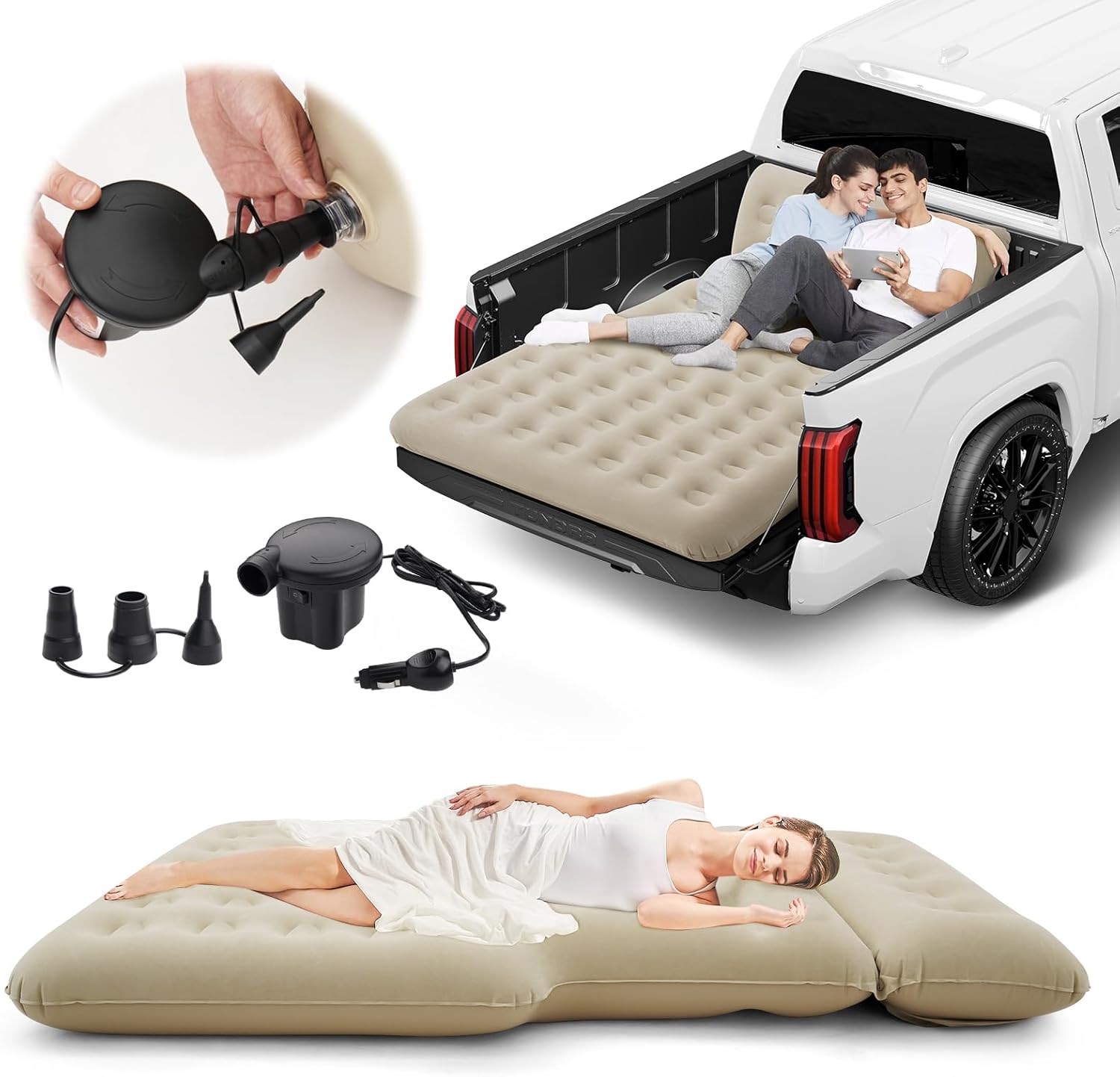 Sunsdrew Upgraded Truck Bed Air Mattress - Comfy Sleep Anywhere!