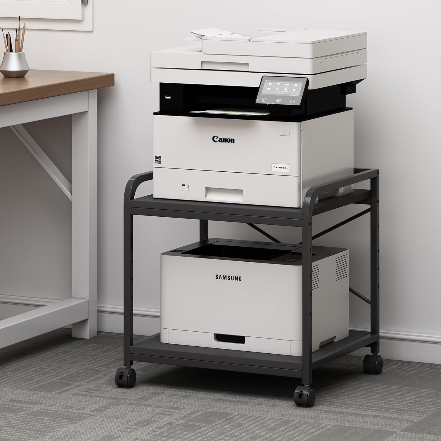 Adjustable Shelf Rolling Printer Stand - Organize with Style! - Fannova