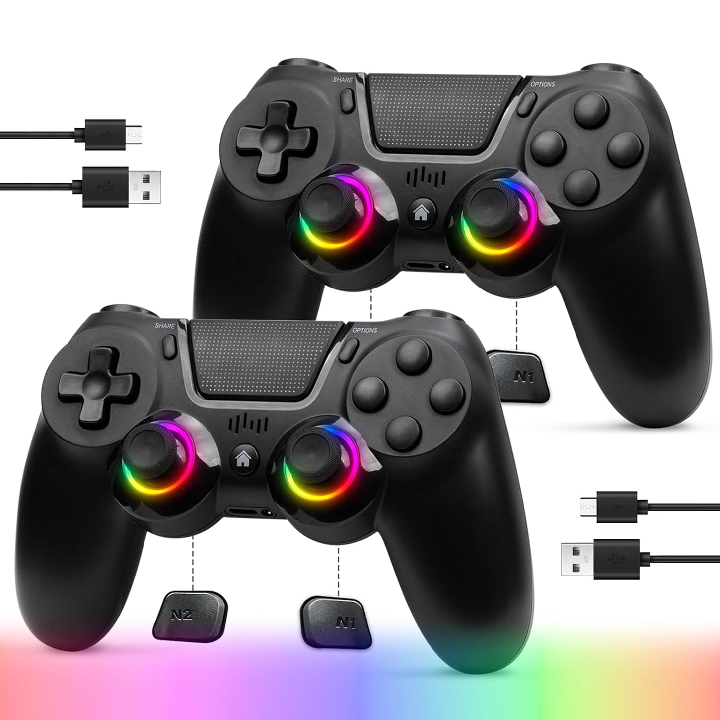 TJPD Wireless Controller for PS4 with 2 Rear Buttons and Cables