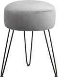 LUE BONA Vanity Stool Gray Round Ottoman - Compact Velvet Seat
