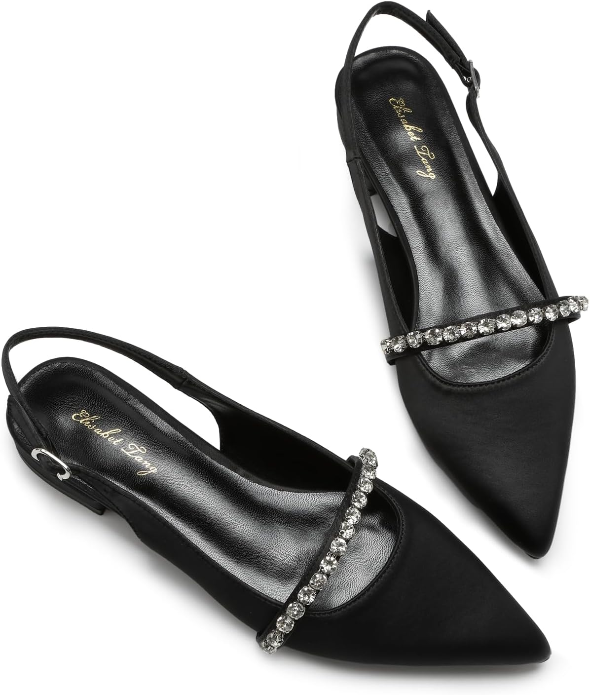 Elisabet Tang Slingback Flats with Rhinestone Pointed Toe Design
