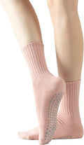 Yoga Pilates Non Slip Grip Socks for Women - Cushioned Mid Calf Crew