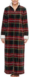 Long Zip Up Robe for Women Plus Size - Forest Tartan Plush Fleece