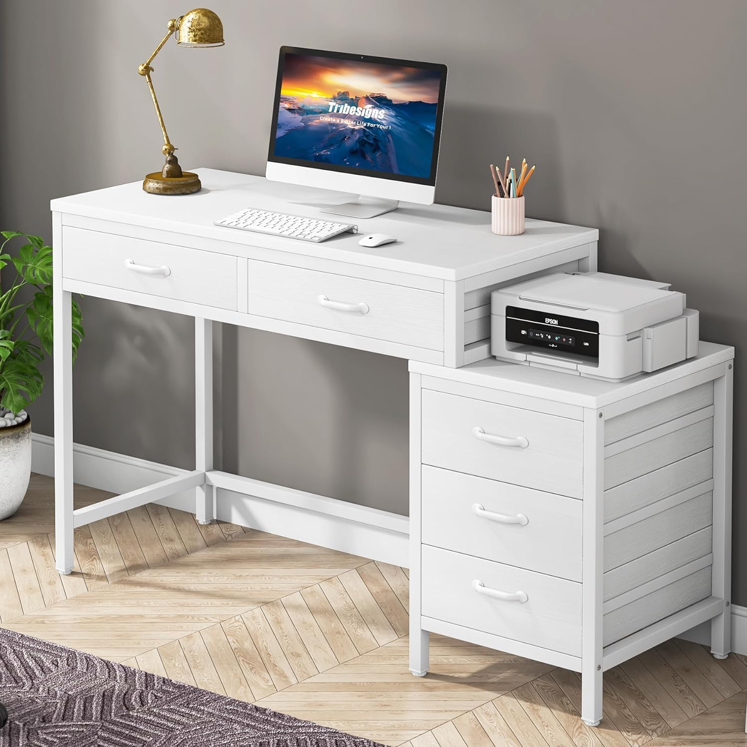 Tribesigns White Computer Desk - Space-Saving Storage Solution