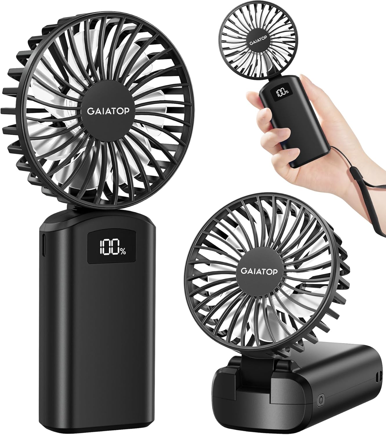 Portable Handheld Fan: 6.5H Max Lasting, 3 Speed, USB Recharge, Digital Display