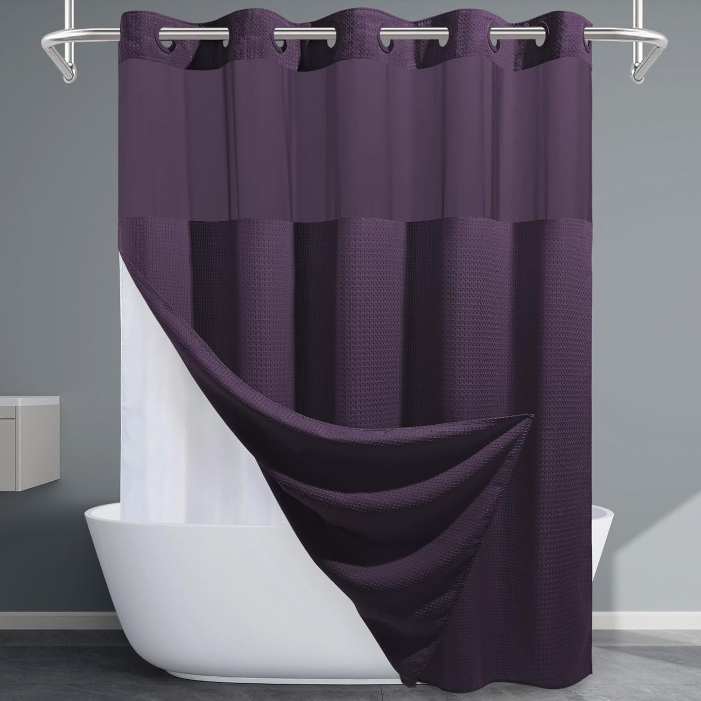 Purple Hotel Style Shower Curtain with Snap in Liner for Spa
