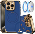 iPhone 15 Pro Max Case 6.7in Blue Gold - 360 Spin Magnetic Stand