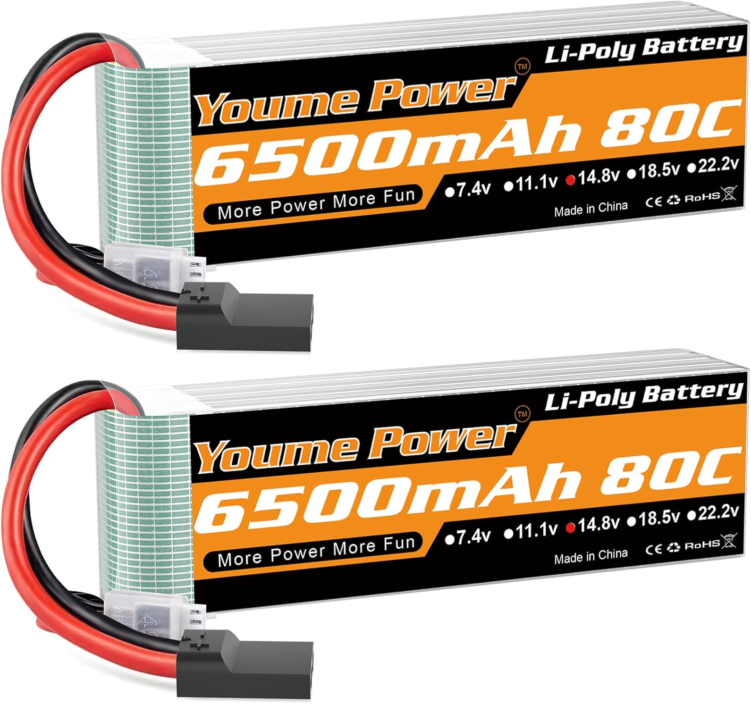 Youme 4S Lipo Battery 14.8V 6500mAh for RC Vehicles and Drones