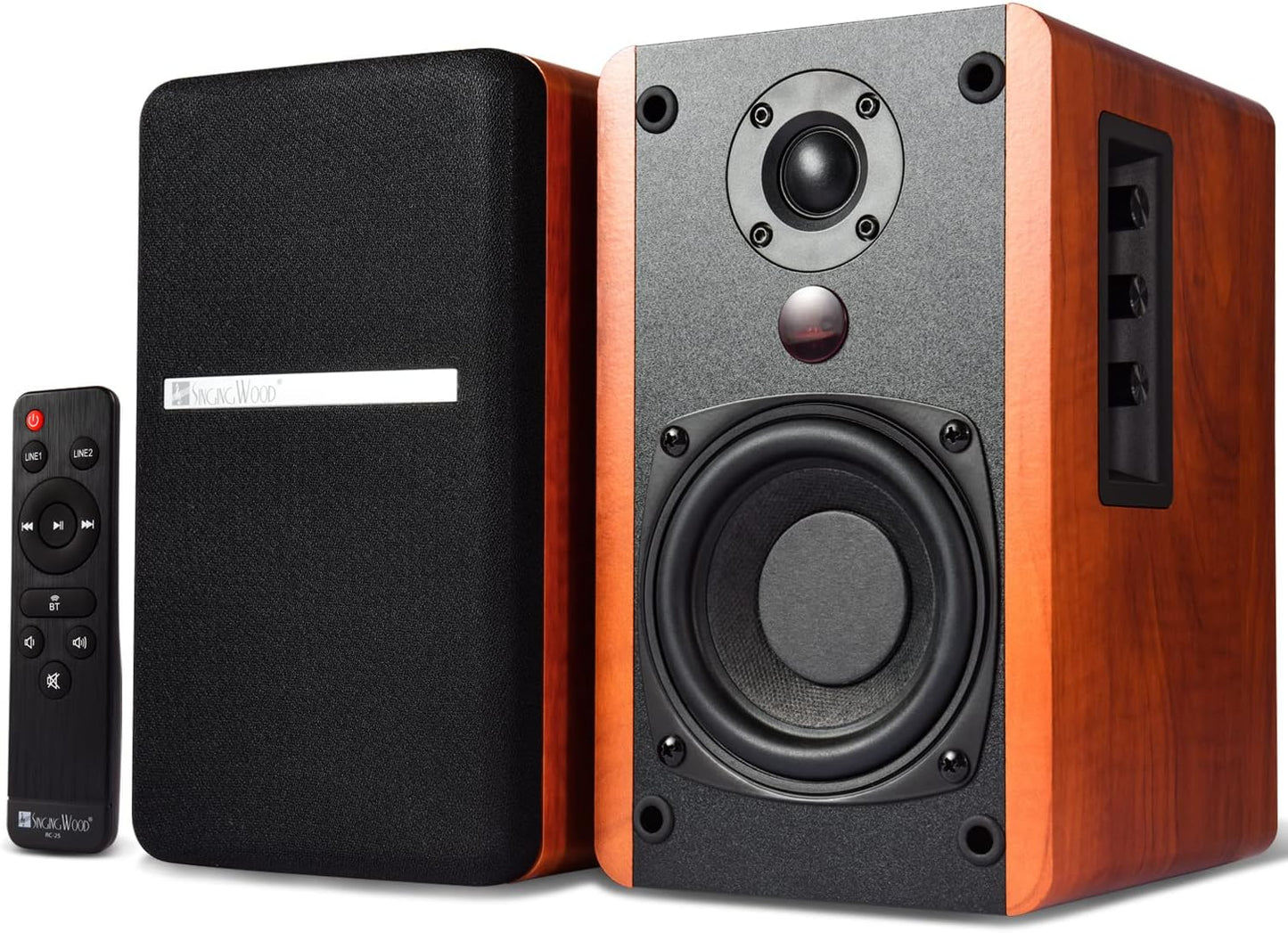 Powerful 80W Bluetooth Bookshelf Speakers - SINGING WOOD Cherry Wood