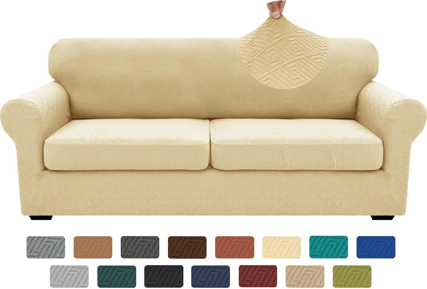 XINEAGE 3 Pieces Couch Covers for 2 Extra Large Cushions