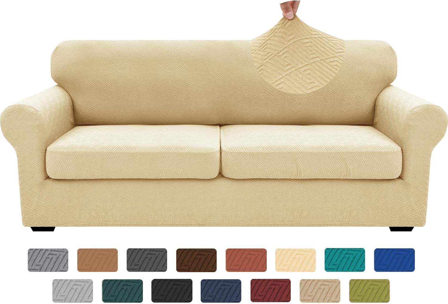 XINEAGE 3 Pieces Couch Covers for 2 Extra Large Cushions