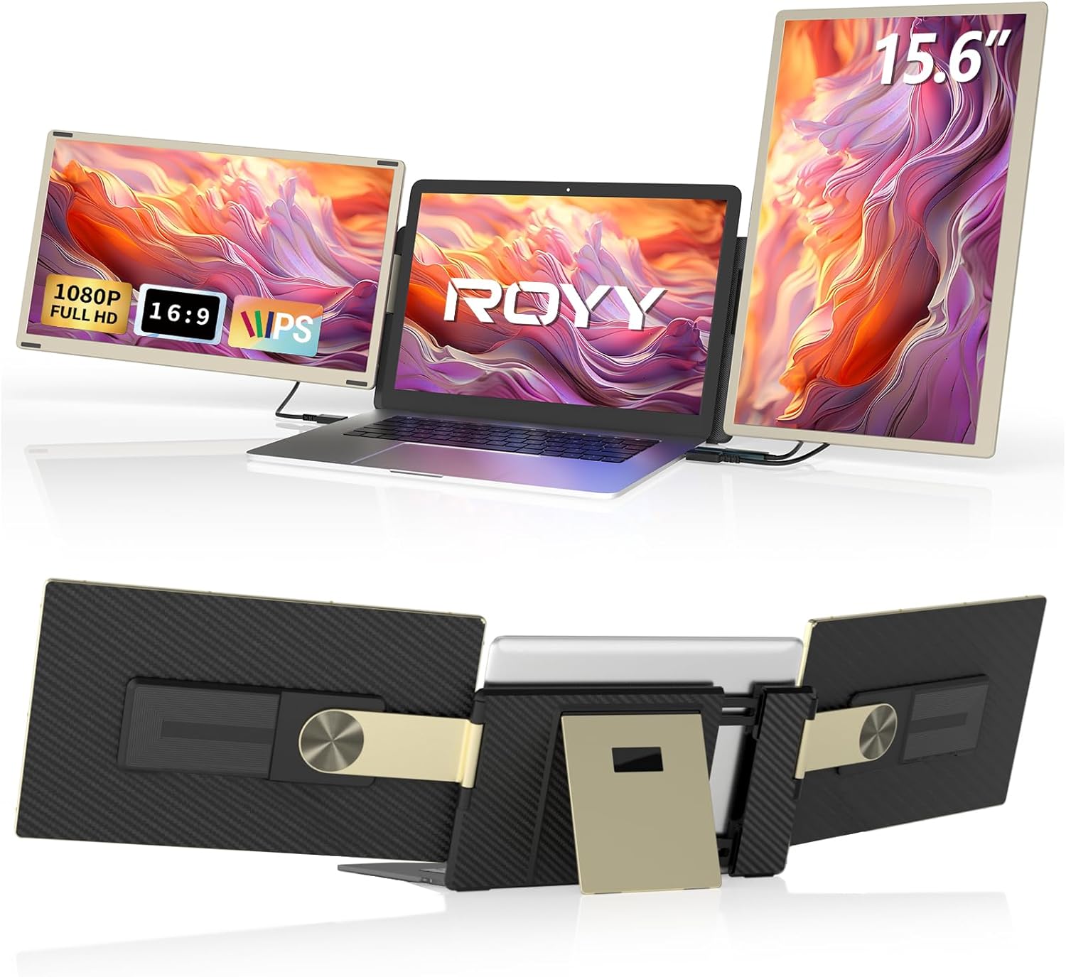 ROYY Triple Monitor Laptop Extender - 15.6 FHD IPS Portable Screen, 120% sRGB, 235 Rotation