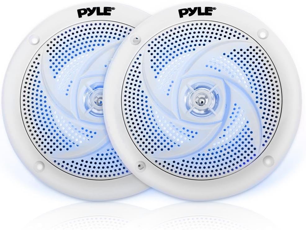 Pyle 4 Inch Marine Speakers - Waterproof LED Sound, 100W Power - 1 Pair