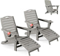 Gray Folding Adirondack Chair Set of 2 with Retractable Ottoman