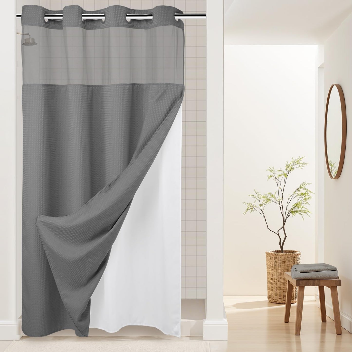 River Dream Heavyweight Dotted Waffle Weave Shower Curtain