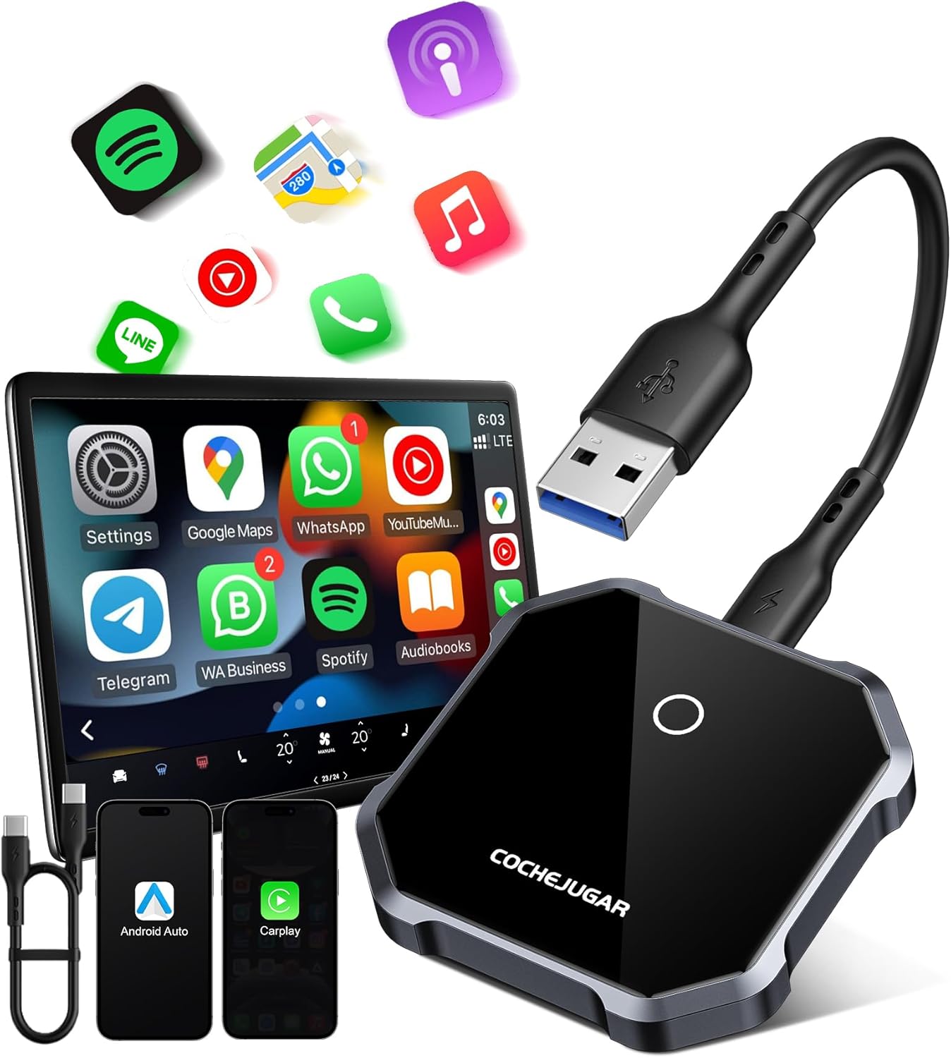 Wireless CarPlay+Android Adapter, 2024 Upgrade, OEM Compatible