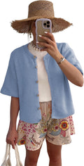 SCUSTY Women's Lightweight Short Sleeve Button-Down Cardigan Cardigans