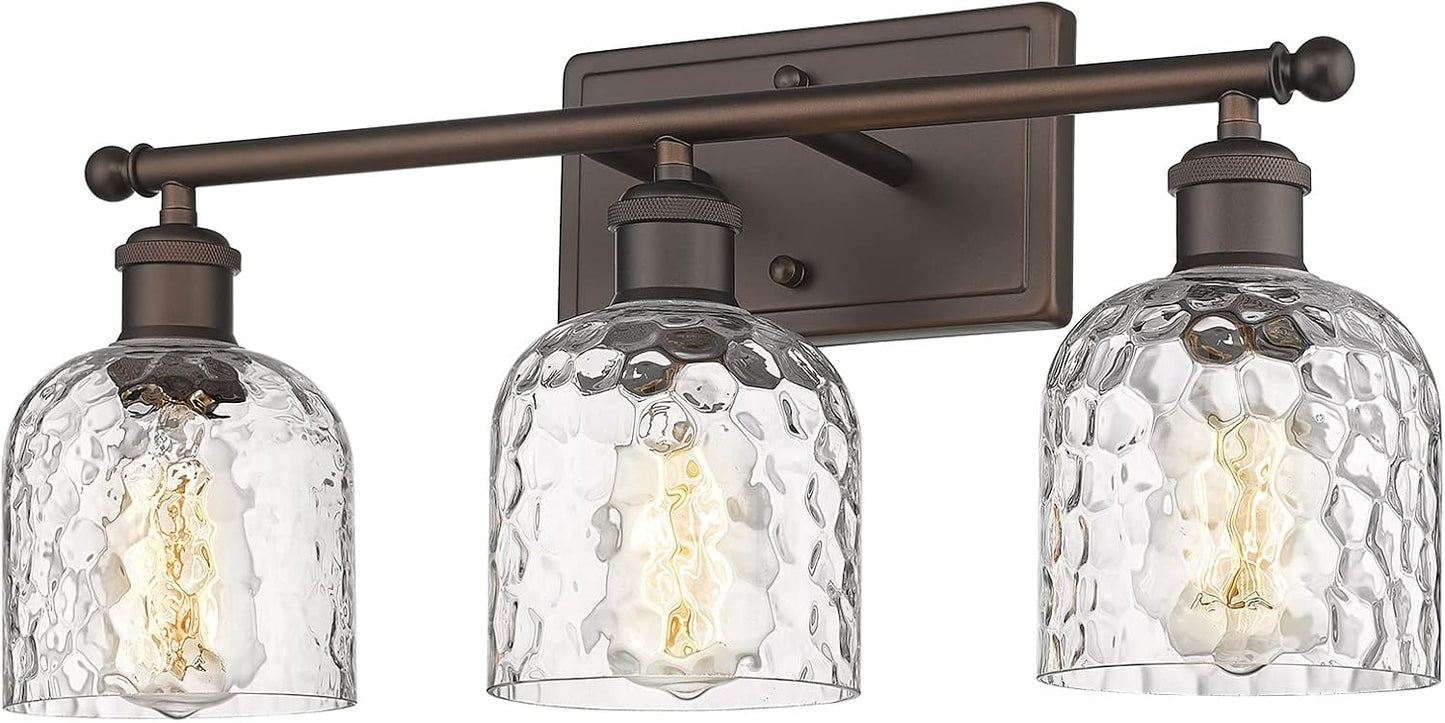3-Light Farmhouse Vanity Light with Hammered Glass Shade