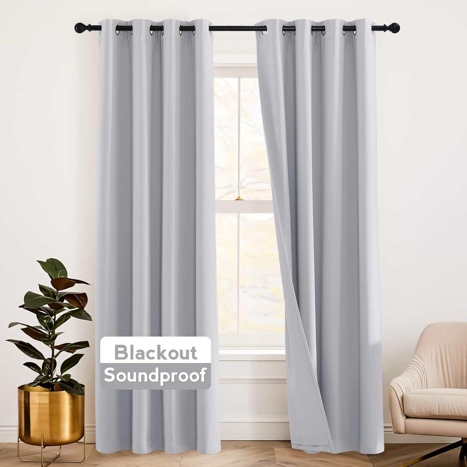 RYB HOME 3 Layer Curtains for Soundproof Blackout Insulation