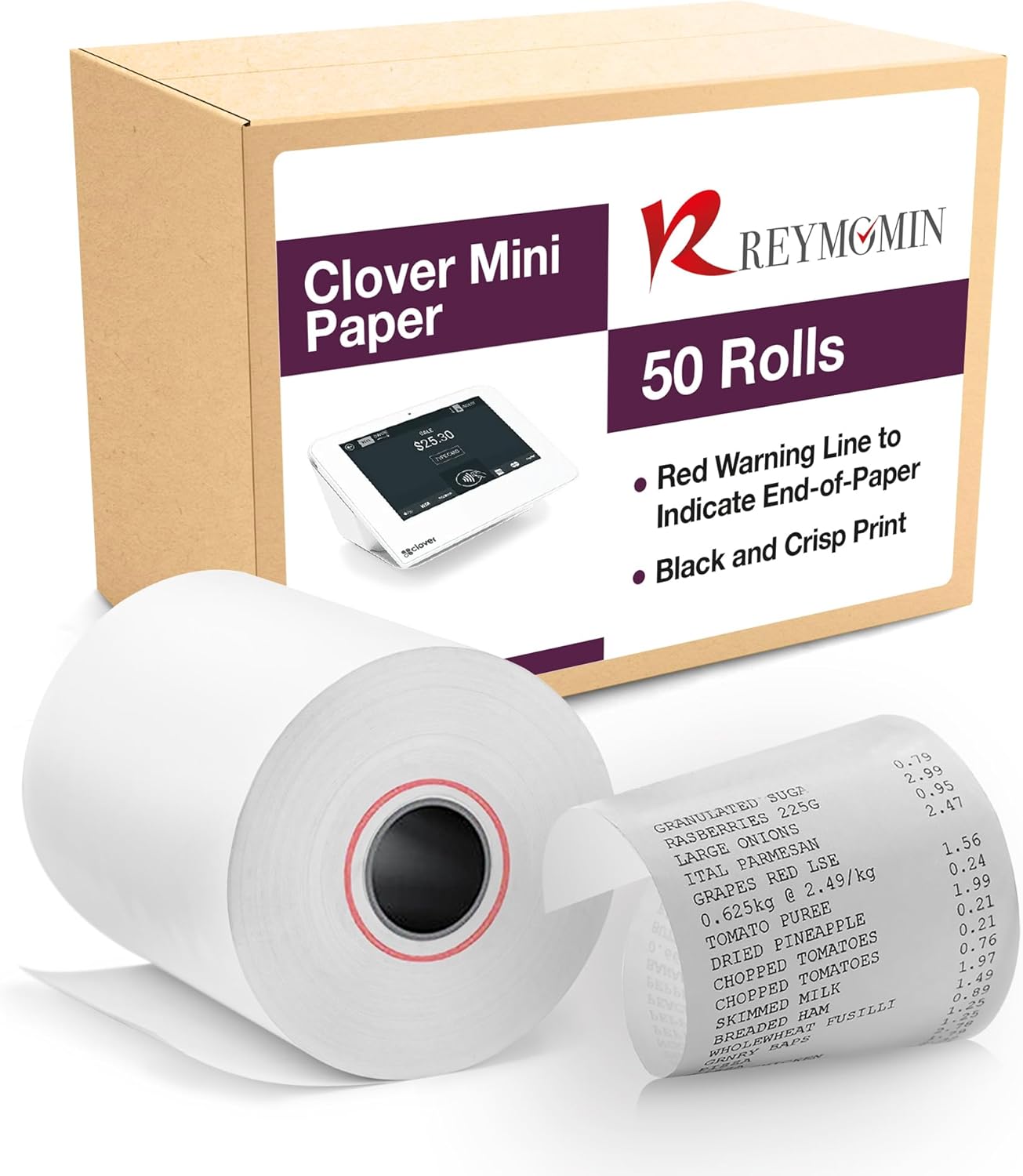 Receipt Paper Rolls for Clover Mini Thermal Printer - 50 Rolls