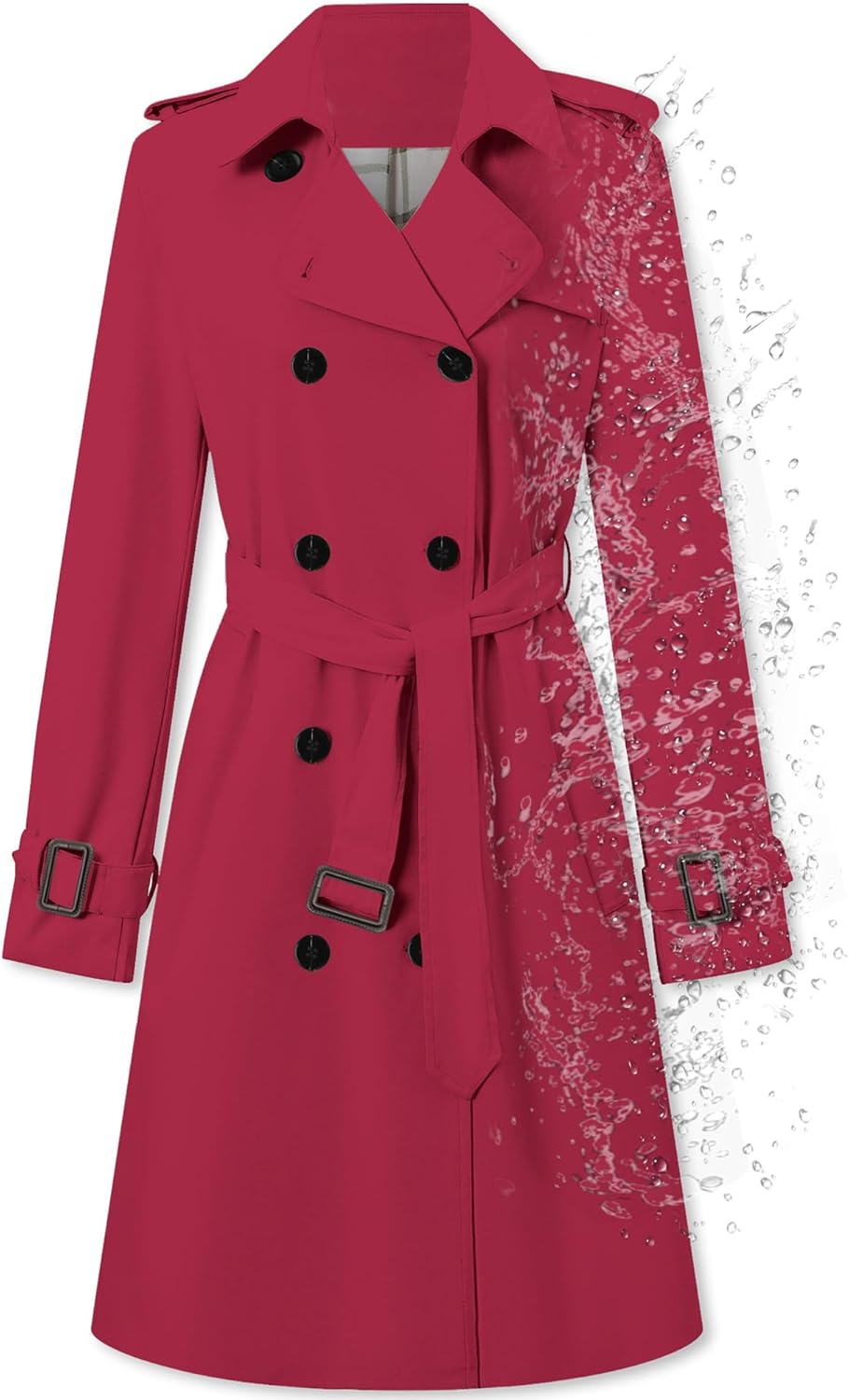 Elegant Women's Double Breasted Waterproof Trench Coat with Belt