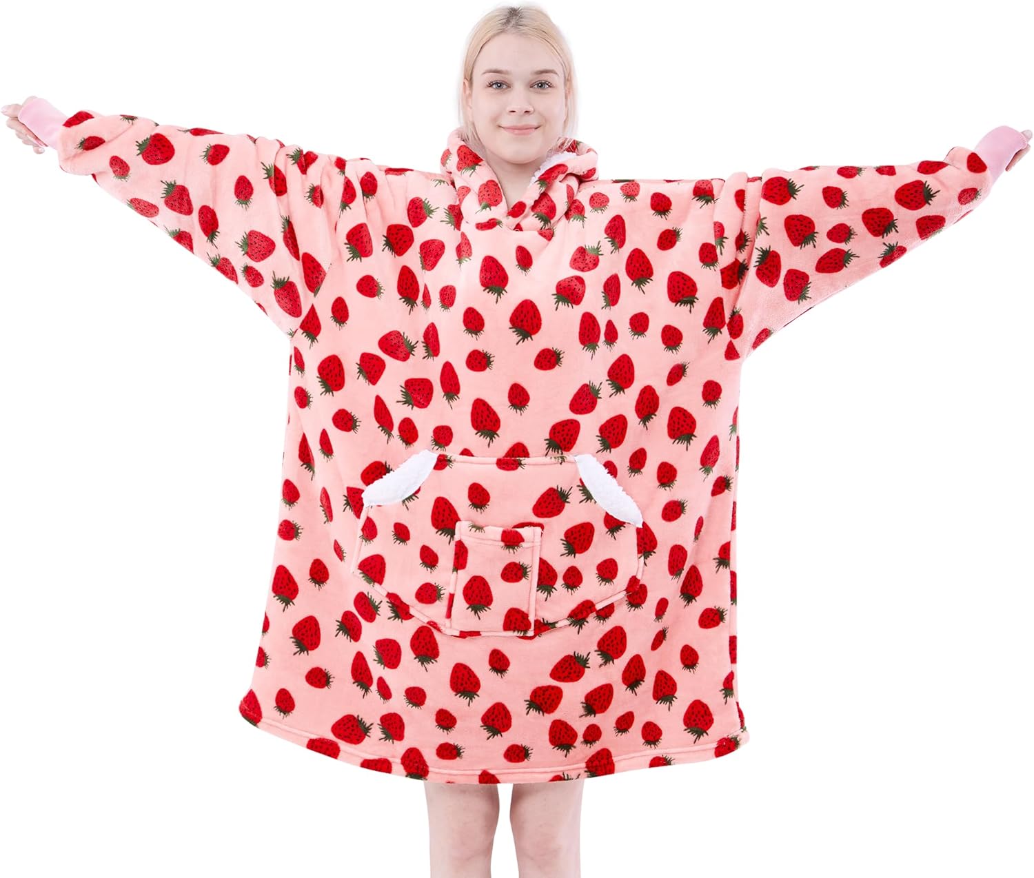 NORD ECO Pink Strawberry Sherpa Blanket Hoodie