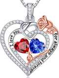 Double Birthstone Necklace for Wife Women - Sterling Silver Heart