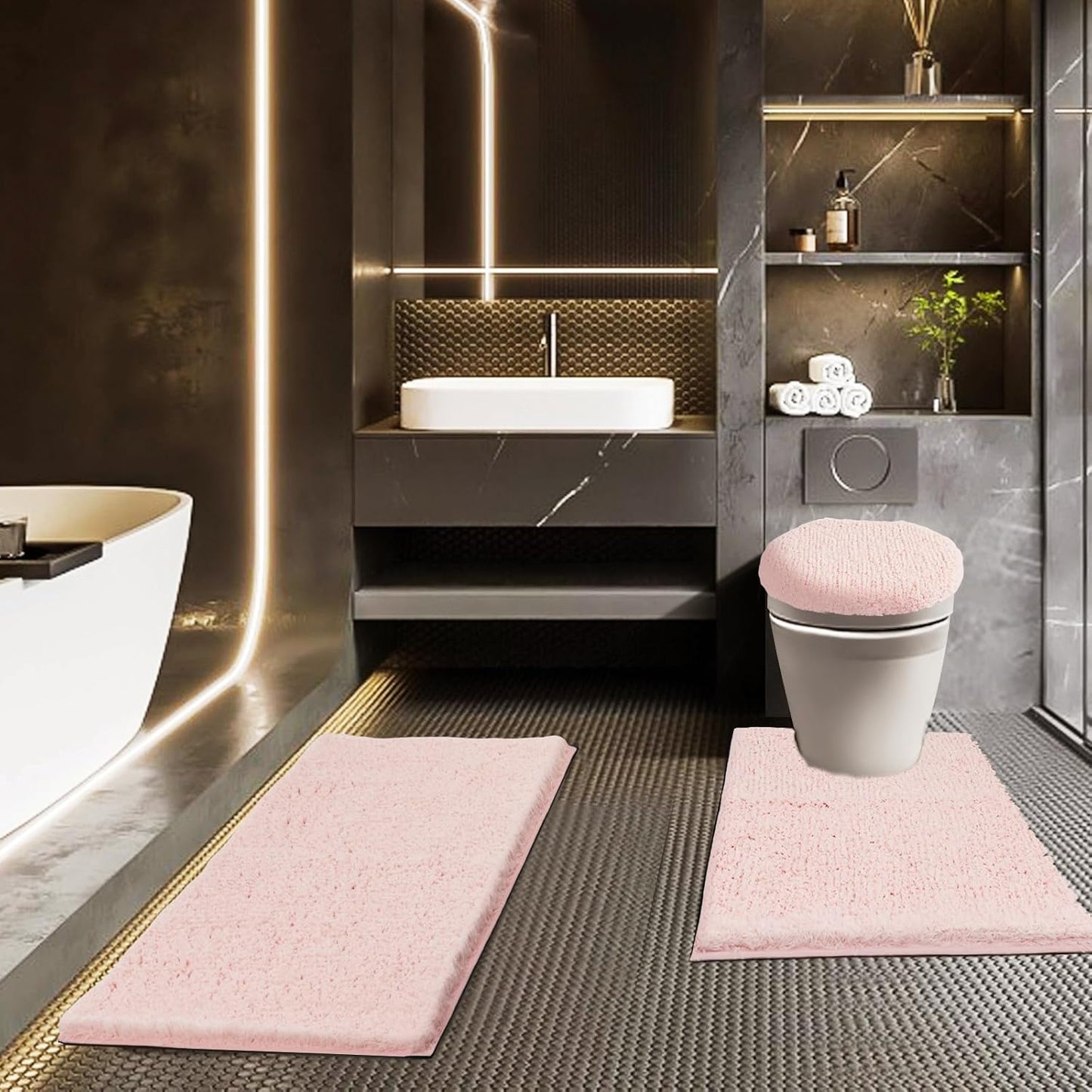 Bathroom Rugs Sets 3 Piece with Adjustable Toilet Seat Cover