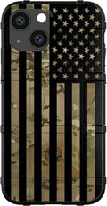Subdued US Flag Over Multicam Scorpion iPhone 14 Case - Rugged Shield