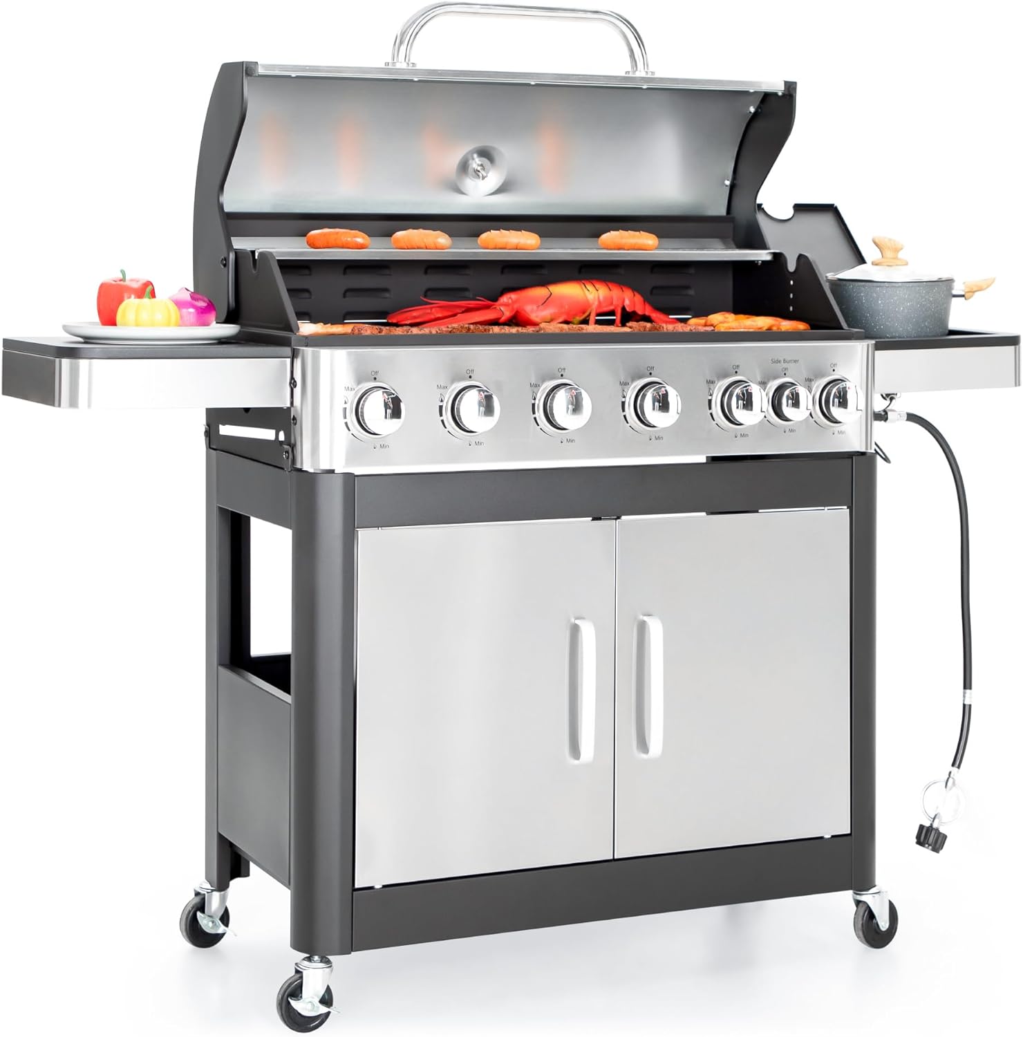 Captiva Designs 6-Burner Propane Gas BBQ Grill for Outdoor Cooking