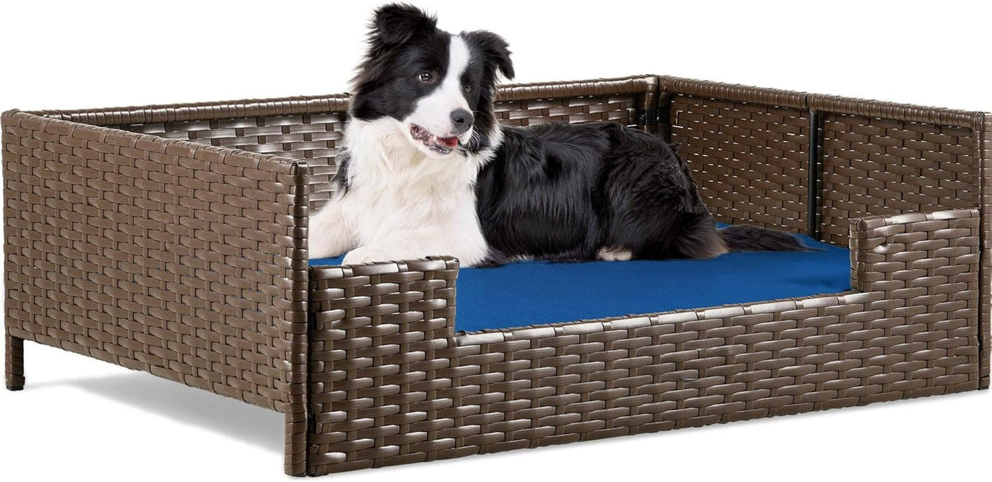 YITAHOME Rattan Dog Sofa Bed with Cushion for All Pets