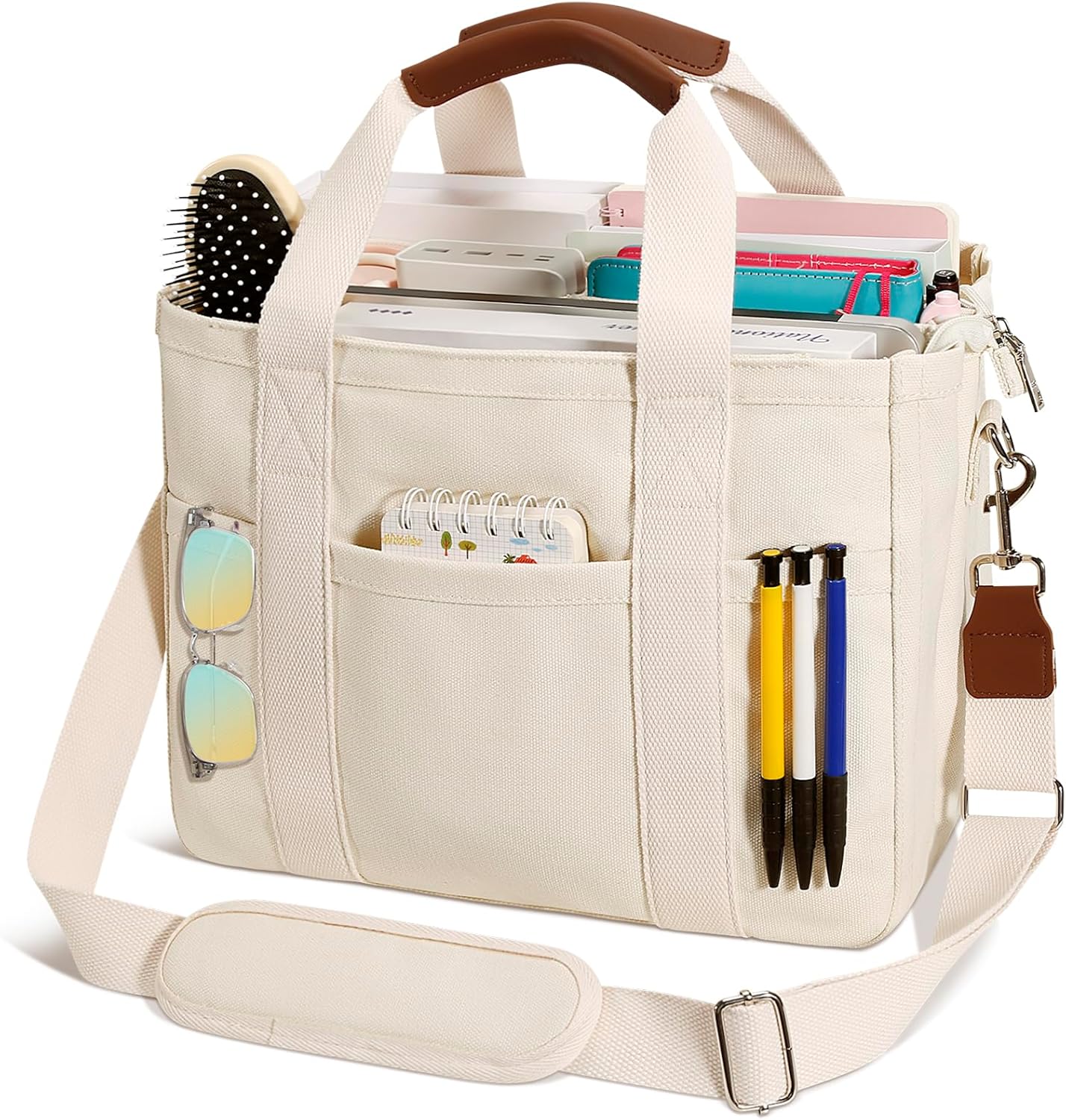 KKXIU Canvas Tote Bag for Women with Zipper and Compartments