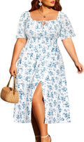 Plus Size Summer Milkmaid Sundress Boho Floral Midi Dress - Flattering