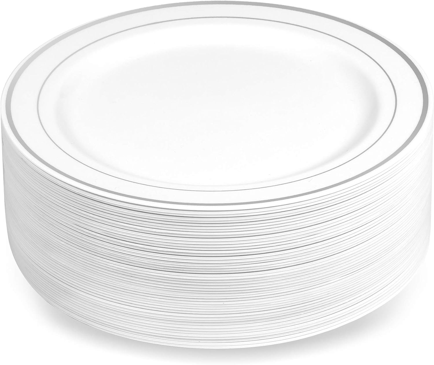 50 Disposable Dessert Plates | Elegant White & Silver | Perfect for Events