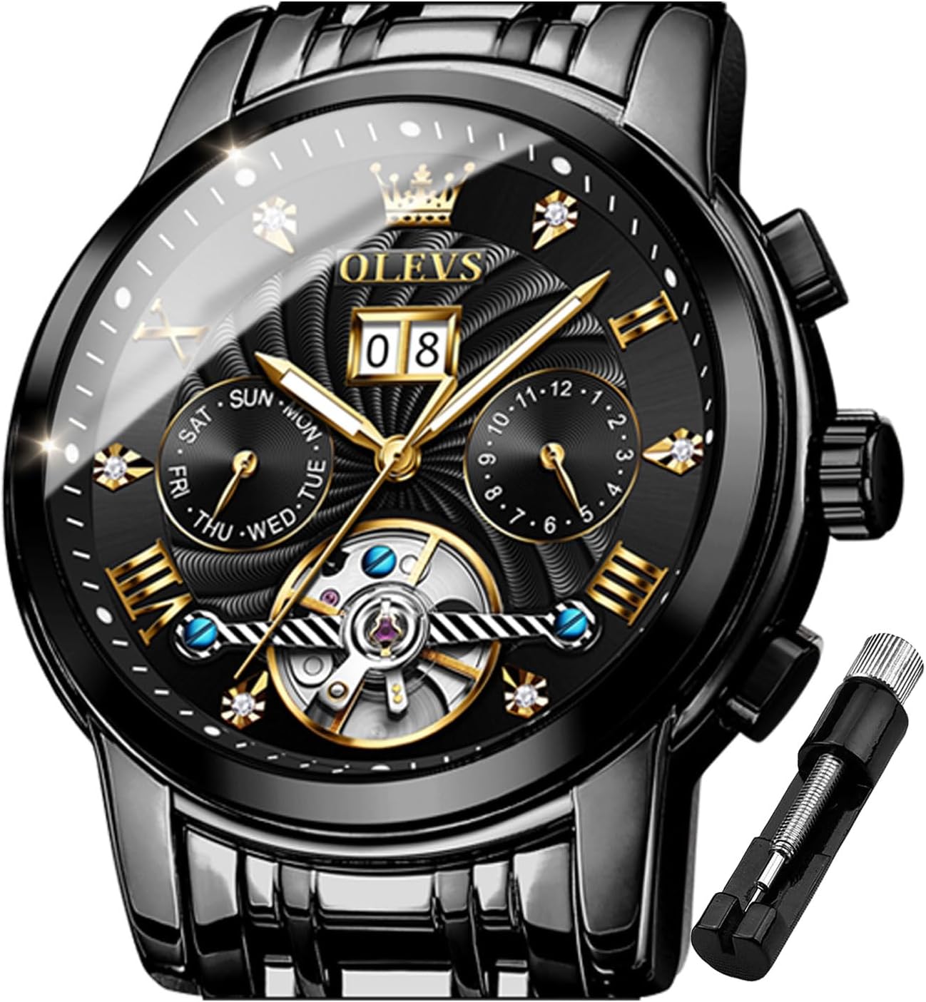 OLEVS Men Automatic Watch Skeleton Luxury Multi Calendar Design