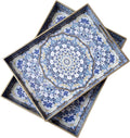 Boho Decorative Tray Set of 2 - Modern Blue Serving Trays with Handles