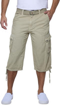 X RAY Men's Belted Long Cargo Shorts - Durable Below Knee Fit Double