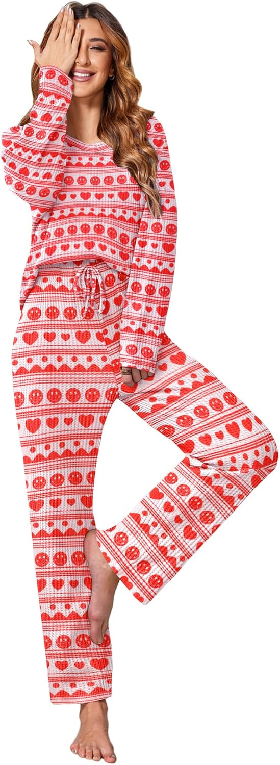 Ekouaer Women's Waffle Knit Pajama Sets for Cozy Comfort