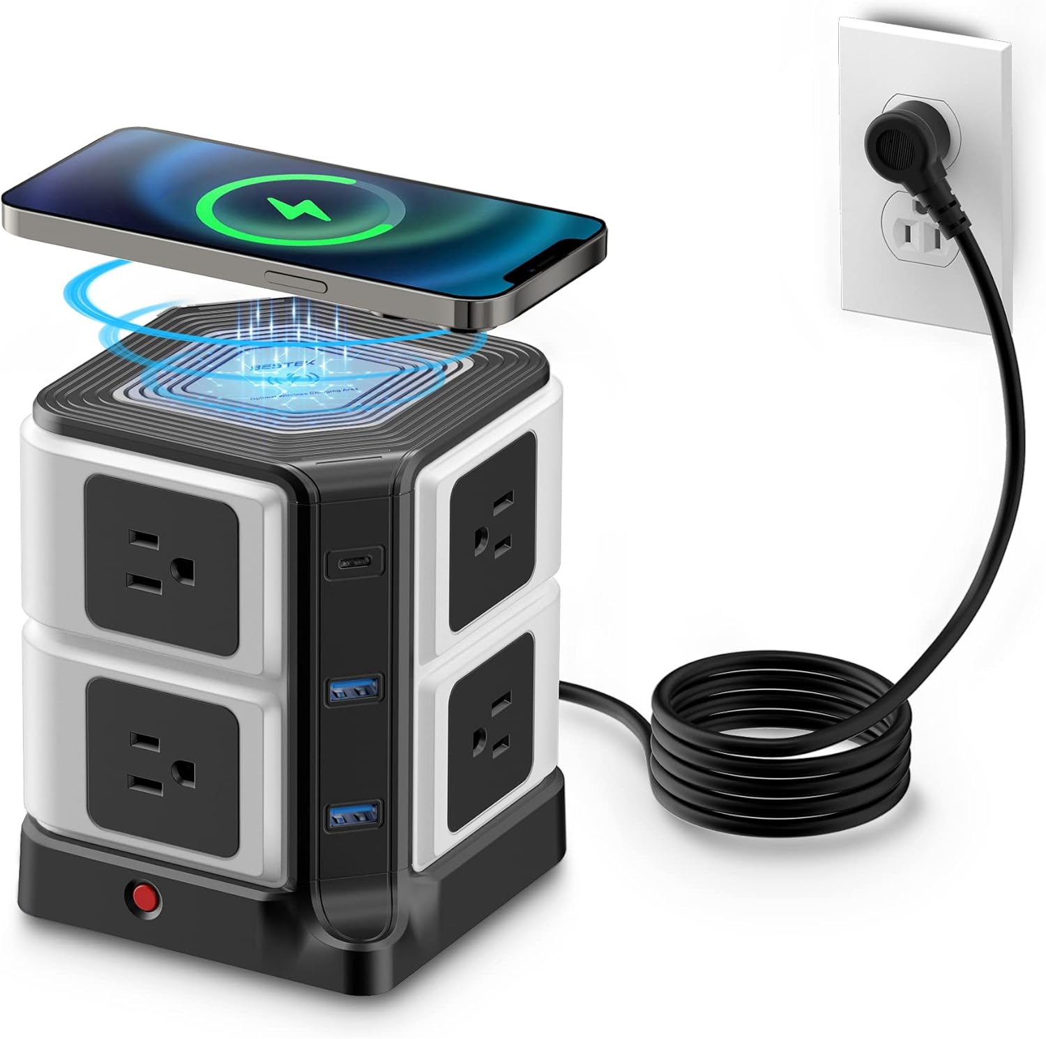 PD 20W USB C Power Strip with Wireless Charger for 11 Devices